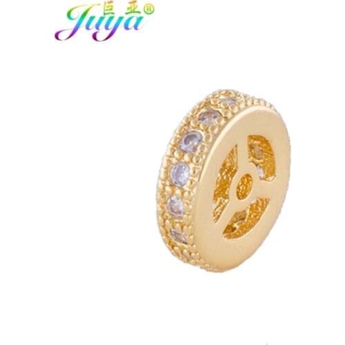 Juya DIY Jewelry Metal Beads Micro Pave Zircon Charm Spacer Beads Accessories Fit Handmade Natural Stones Pearls Jewelry Making