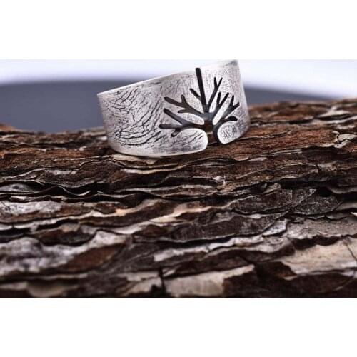 Fashion Retro Tree of Life Men Silver Color Rings Gothic Korean Punk Men Street Motorcycle Party Anniversary Jewelry Tree Ring