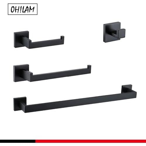 Bathroom Hardware Accessories Set 4-Piece Black Stainless Steel 24 inch Towel Bar+Toilet Paper Holder+Hand Towel Rod+Towel Hook