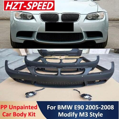 Unpainted PP Car Body Kits Front Bumper Side Skirts Rear Bumper Fog Lights Cover For BMW 3 Series E90 Modify M3 Style 2005-2008