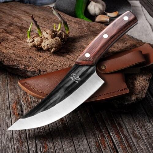 Meat Cleaver Knife Hand Forged Boning Knife with Sheath Butcher Knives High Carbon Steel Fillet Knife Vegetable Chef Knives