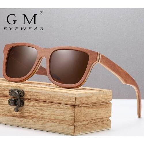 GM Polarized Sunglasses Women Men Layered Brown Skateboard Wooden Frame Square Style Glasses for Ladies Eyewear In Wood Box