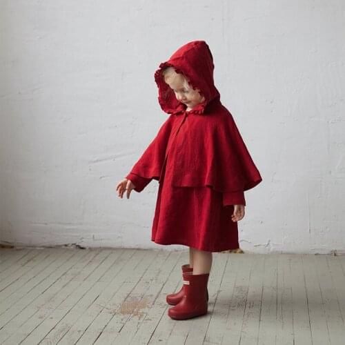 Girls' clothing linen cloak coat 2020 autumn new baby hooded loose cotton and linen princess cloak top