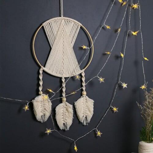 Nordic dream catcher pendant hand-woven boho wall hanging decoration bamboo circle leaves macrame home decoration tapestry