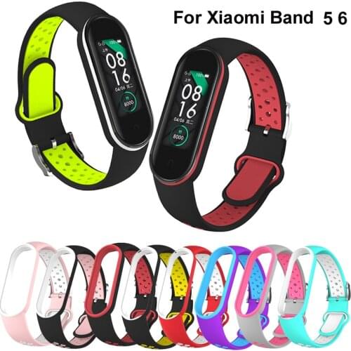 Belt For Xiaomi Mi Band 5 6 Two-color Silicone Bracelet Sport Breathable Strap For Miband 5 Miband6 Replacement Wristband