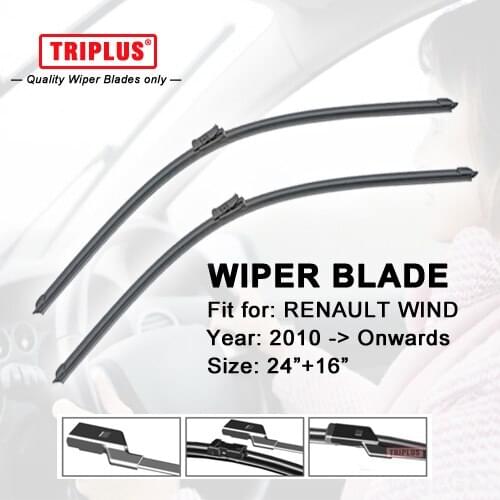 Wiper Blade for RENAULT WIND (2010-Onwards) 1 set 24"+16",Flat Aero Windscreen Wiper,Boneless Windshield Soft Frameless Blades