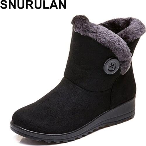 SNURULAN Womens winter boots; warm short plush winter ankle boots with fur; womens suede shoes on a platform made of cotton