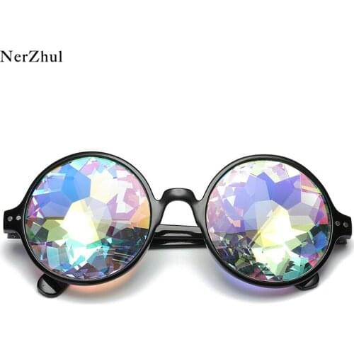 NerZhul Round Kaleidoscope Rave Glasses Brand Designer Holographic Sunglasses Retro Rave Men Women Festival Sunglasses