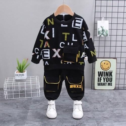 2021 New Spring Autumn Boys Long-Sleeve Sweater Trousers 2 Piece Sets For Newborn Baby Sports Suit Stamped Letters Kids Clothing