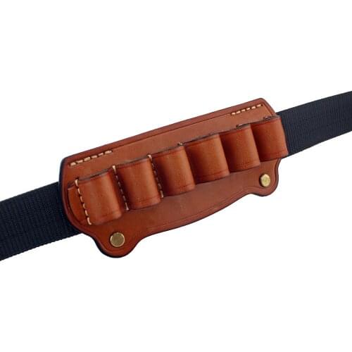 Tactical 12G Shotgun Shell Holder 6 Cartridge Holder Loop High Quality Real Leather Pouch Airsoft Pistol Fit 2" Wide Belt