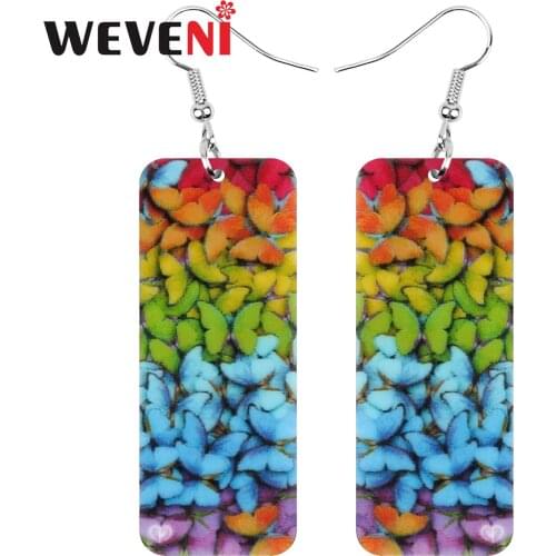WEVENI Acrylic Rectangle Colorful Butterfly Earrings Long Pattern Animal Dangle Drop Jewelry For Women Kid Funny Gift Decoration