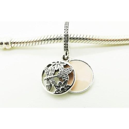 Spring Silver 925 Jewelry Flower Butterfly Dragonfly Crystal Pendant Paved Stones Charms for Women Bracelets DIY Jewelry Making