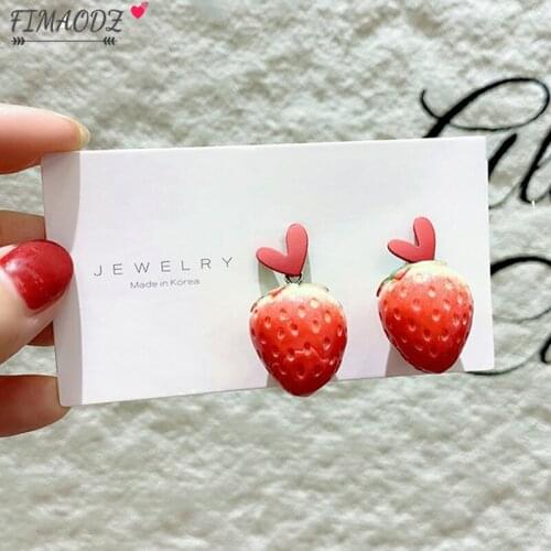 FIMAODZ Strawberry Earrings Korean Style Summer Heart Knot Fruit Dangle Earrings for Women Girls Fashion Jewelry Gift