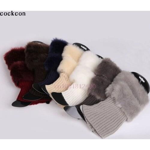 Women Winter Leg Warmers Lady Crochet Knit Faux Fur Trim Leg Boot Socks Toppers Cuffs