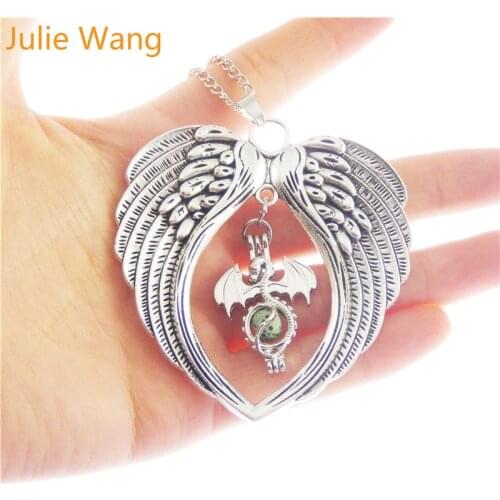 Julie Wang Angel Wings Dragon Necklace Women Fashion Alloy Aromatherapy Essential Oil Diffuser Locket Pendants Jewelry