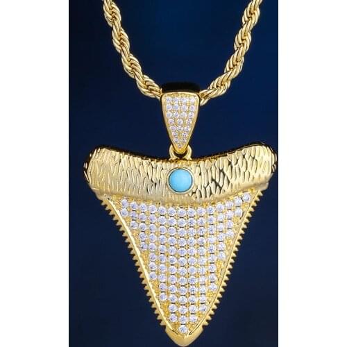 DNSCHIC Gold Shark Tooth Pendant for Men Women Iced Out Hip Hop Pendant with Twisted Chain Necklace for Wholesale Agente