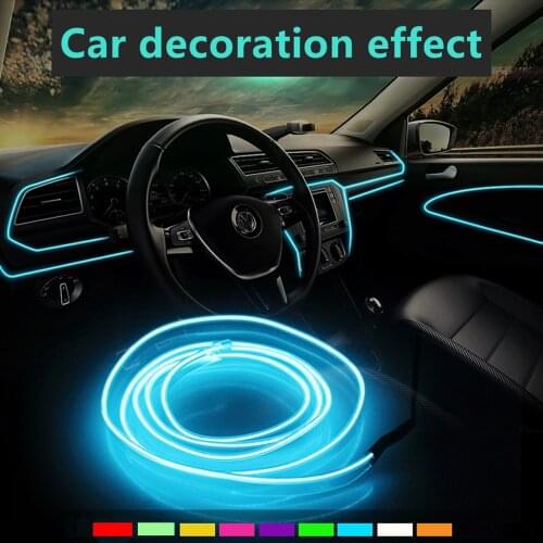EL Wire Neon Car Interior Decoration Atmosphere Lighting Flexible 1M 3M 5M 10M Auto Rope Tube LED Strip Light With 6mm Edges