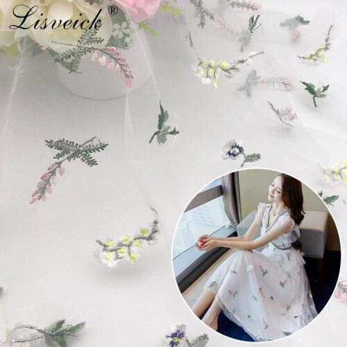 1meter 135cm grain embroidered soft tulle colors mesh lace fabric childrens clothing clothes women dress material DIY decora