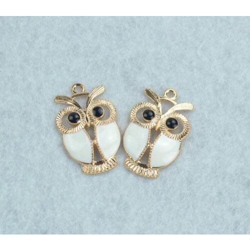 10 pcs Enamel charms Rose gold owl metal pendants fit Necklace Bracelet charms for Jewelry Making 34*22 mm W69