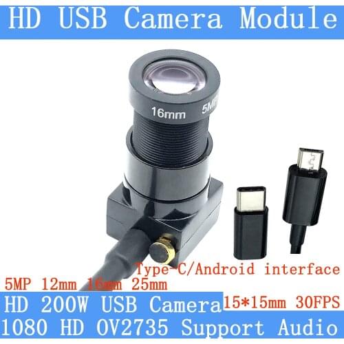 16mm 25mm Lens Full HD 1080P UVC OTG Type-C Android Interface USB Camera Module 30FPS High Speed 2MP CCTV Webcam Support Audio