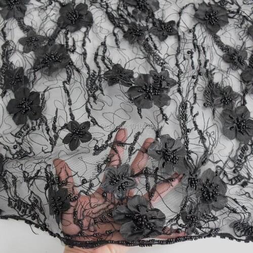 2019 New arrive lace handmade fabric, lace high neck lace 3d flower fabric For Wedding Embroidery african beads lace fabric1yard