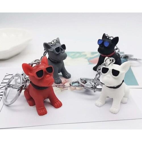 2020 Fashion Cartoon Bulldog Dog Keychains Cute Doll Key Chain Creative Couple Ins Bag Pendant Car Key Ring