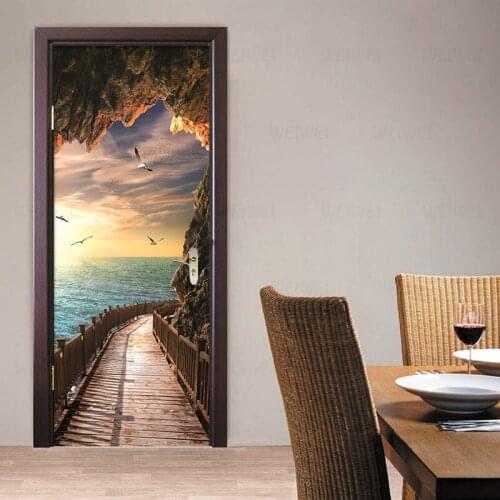 3D Wallpaper Beautiful Seaside Landscape Photo Wall Door Mural Living Room Bedroom Creative DIY Door Sticker PVC Vinyl Wallpaper