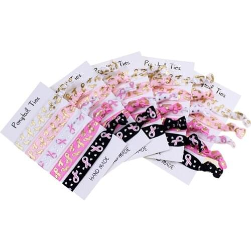 5/8" foe Elastic Hair Ties gold foil AIDS printed foe for women girls Hair Accessories 5pcs/set 5 sets/lot