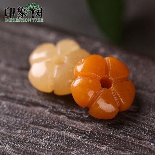 5Pcs/Lot 14mm Polishing Pure Natural Gem Yellow Jad e Stone Flower Beads 3D Carven Petals Pendants DIY Jewelry Components Making
