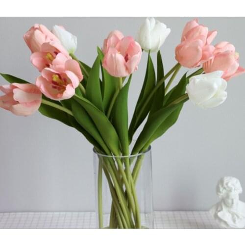 10pcs/lot PU Fake Artificial Flower Bouquet Real Touch Silk Tulip Flowers for Party Wedding Hmoe Decoration Flower