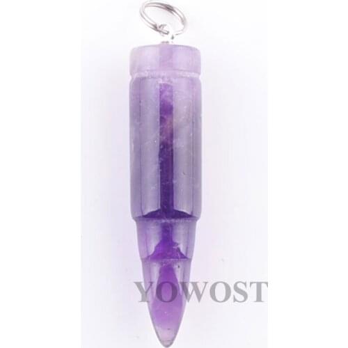 5Pcs Natural Amethysts Gem Stone Bead Healing Bullet Shape Point Chakra Pendant QN3445