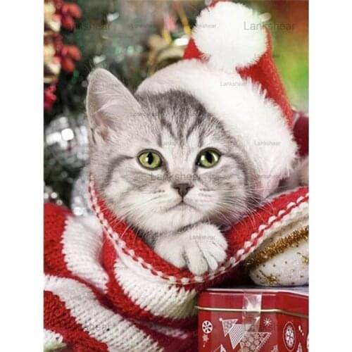5D Diy Christmas Diamond Painting Cat Full Drill Cross Stitch Kit Embroidery Mosaic Dog Winter Art Picture Decor Home Gift
