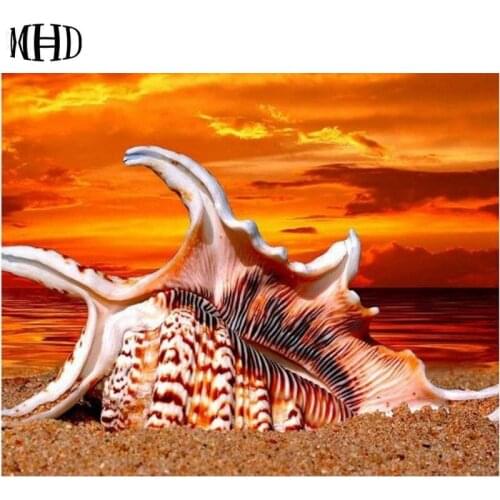 DIY Diamond Painting Shell Landscape 3D Diamond Embroidery Sunset View Mosaic Crystal Decoration Diamond Cross Stitch Gift Set