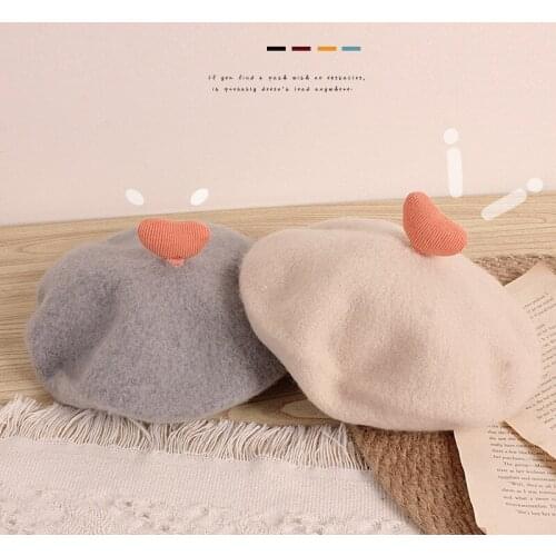 2-6T Children Baby Girls Beret Hat Cap Love Heart Wool Warm Winter Hats for Girl Kids 2020 Accessories шапка детская зима