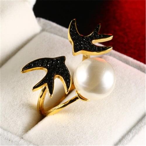 Hot Fashion Jewelry Size 6/7/8/9 Womens Yellow Gold Color Pearl Rings Wedding Party Gift R015
