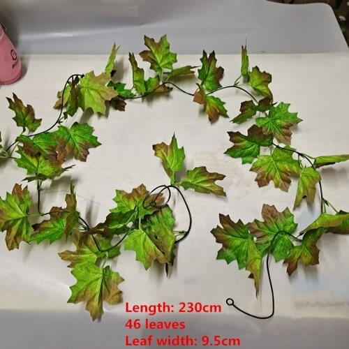 230cm 46leaf Artificial Maple Leaf Vine Green Tropical Fake Plants Rattan Autumn Hanging Winding Rattan Garden Balcony Home Deco