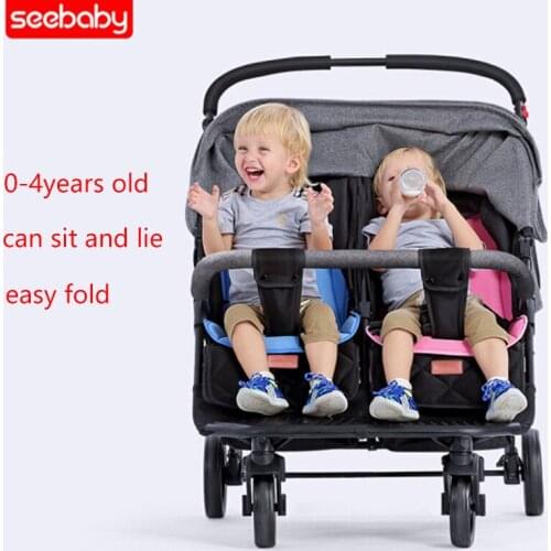 Seebaby Twin Baby Stroller Can Sit Reclining Folding Double Seat Stroller Light Infant Carriage Newborn Twins Carts 0-4years Old