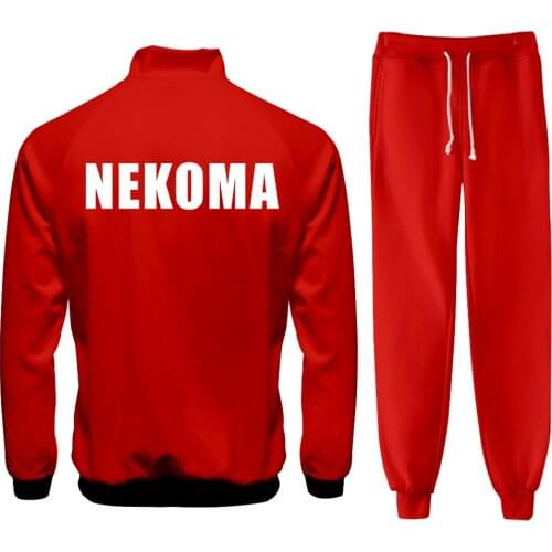 Anime Haikyuu Cosplay Costume Nekoma High School Volleyball Club Zipper Jacket and Sweatpants Two Piece Set Sportswear Jerseys
