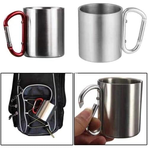Stainless Steel Double Walled Mug with Carabiner Handle Portable Rockclimbing Hiking Backpacking Camping Travel Cup