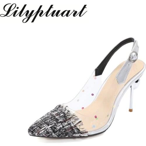 In the summer of 2020, European and American style womens sequined cloth with high heels and fishmouth fashion joker sandals