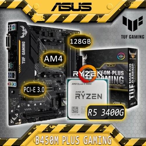 Asus TUF B450M-PLUS GAMING With AMD Ryzen 5 3400G Motherboard Combo Ryzen Kit DDR4 3400G AMD CPU AMD B450 Gaming Placa-mãe AM4