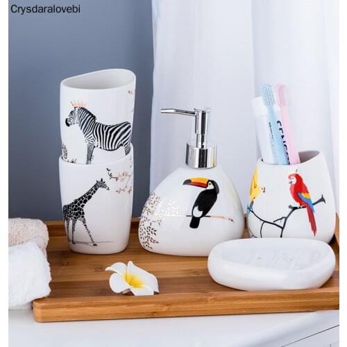 Cute Zebra Owl Brushing Cup For Kids Nordic Bathroom Accessories Set Five-Piece Sanitary Ware Ceramic Wash Set Mug Cup Brushing