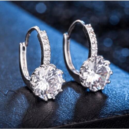 Fashion Crystal Large Crystal silver color Earrings with Stones Cubic Zirconia Womens Plata Earings Boucle D'oreille Femme