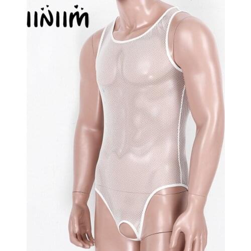 Mens Hollow Out Fishnet Lingerie Teddies Butt Hole Crotchless Bodysuit Catsuit Exotic Open Crotch Bodystocking Sissy Costumes