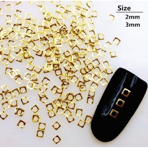100pcs/bag New 3D Nail Art Deco Alloy Japanese Gold Silver Mini Stud Rivet Kawaii Hollow Square DIY Nail Tools