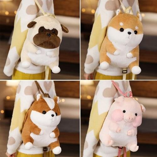 New Creative Plush Animals Backpacks Kids Stuffed Backpack Dog Pig Shiba Inu Plush School Bag