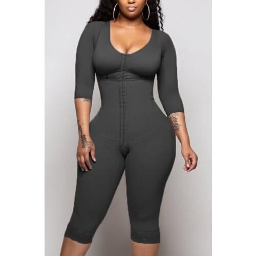 Pure Color Shapewear New Breasted One Piece Shapewear High Compression Faja Bra Waist Sneakers 2020