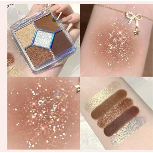 ROTO 5 Color Sequined Matte Eye Shadow Mini Universal Square Grid Modified Shiny Eyeshadow Palette Long Lasting Eye Makeup TSLM2