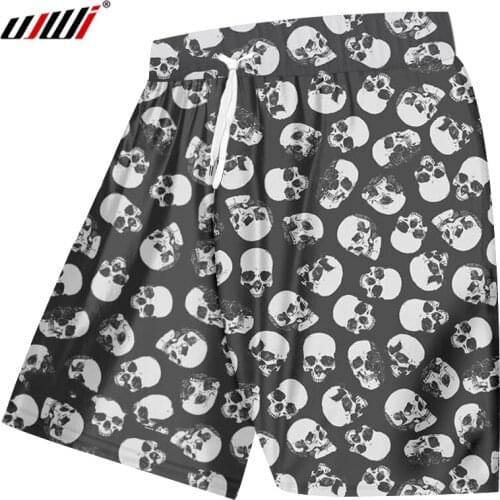 UJWI Man Loose Sports Beach Shorts 3D Mini Skulls Punk Rock Printed Oversized Funny Casual Mens 5XL