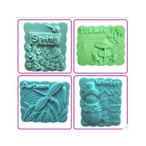 Silicone soap mold seasons mold spring autumn summer winter,4pcs/lot